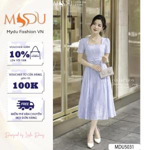 Váy Thiết Kế MDU5031 Chất Tơ Cao Cấp Dáng Xòe Nhẹ Nhàng Màu Xanh Pastel Họa Tiết Hoa Nổi Từ MDU