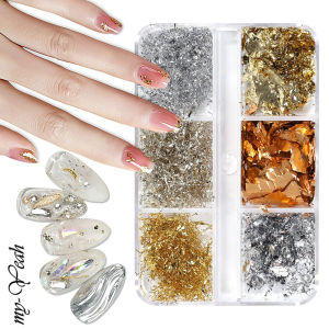 myyeah 6 Grid/Box Nail Art Color Glitter Sequins Multi-Size UV Gel Polished Shiny 3D Hexagon Nail DIY Decoration
