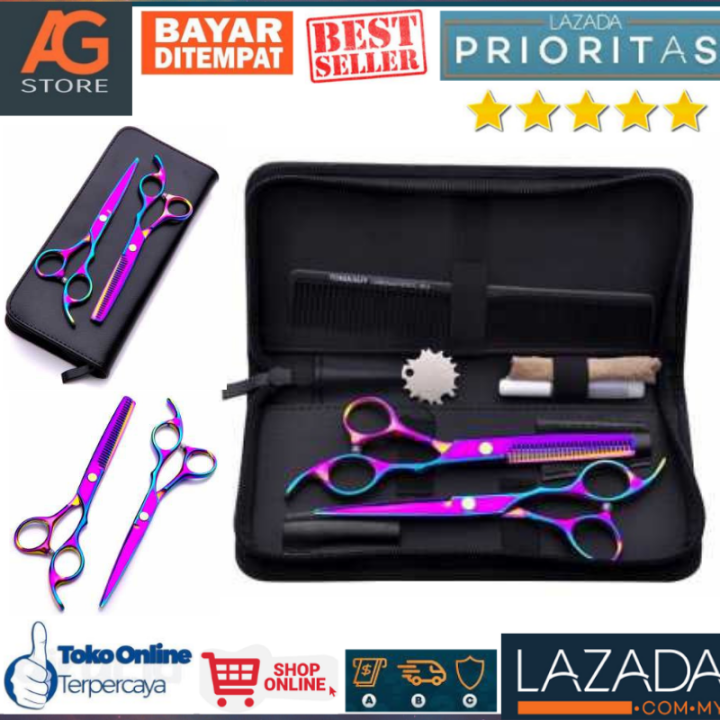 ( DIJAMIN ORI ) Gunting Cukur Rambut Salon Sasak Dan Potong Biasa 1 set Original jepang Manual / gunting sasak rambut & biasa / gunting cukur rambut 1 set bahan Stainless Steel kuat / aksesoris salon kecantikan barber shop murah terbaru tahan lama awet