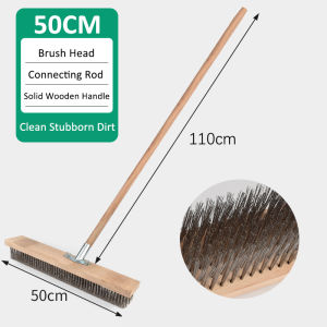 Stainless Steel Floor Brush Floor Scrub Brush Heavy Duty Stainless Steel Wire Floor Brush Stiff Bristle Floor Brush Long Handle Wood Scrub Brush for Garage Patio Garden Clean Moss Broom General Home