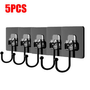 5Pcs Self Adhesive Hooks Rotating Waterproof Seamless Strong Holder Wall Hooks Kitchen Bathroom
