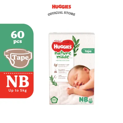Huggies Naturemade Tape Diapers NB60/S82 (1 Pack) - No harmful chemicals super premium diapers for baby