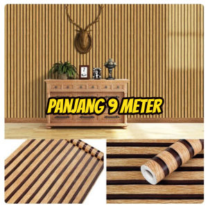 Wallpaper Dinding Kamar Tidur Motif Kayu Garis Panjang 9 Meter Pvc