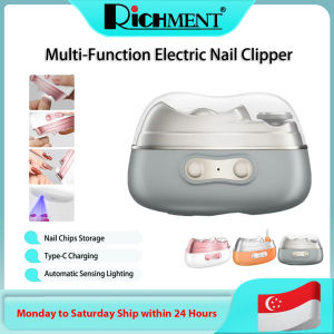 RICHMENT Portable Luxury Multifunctional All-in-one Electric Nail Clipper Trimmer for Toenails Fingernail - 2026 4 in 1 Automatic Nail Trimmer with Nail File/Polishing/Gel Nail Light USB Rechargeable for Baby/Kids/Adults/Seniors Thick Nail Best Gifts