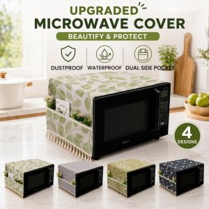 Microwave Oven Dust Cover Cloth Boho Floral Tassel Waterproof Oilproof With Side Pockets