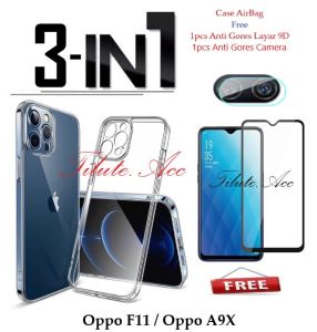 Paket 3in1 Case Clear Airbag Oppo F9F9 ProA5sA7A7XA12A11K Softcase FREE TG Layar + Camera