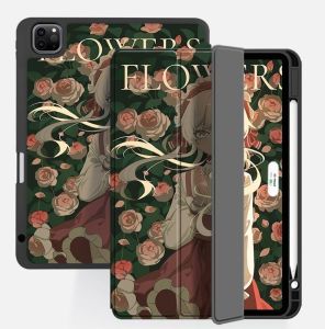 KENKE Cartoon Cute Rose Girl iPad Case TPU Silicone Soft Cover for iPad Air 5 2022 Air 4 iPad 2020 Pro 11 iPad 2021 Mini 6 Cover with Pencil Holder Right pencil slot with Soft Flexible TPU Back Cover Auto Sleep/Wake and Multiple Viewing Stand Modes Smart