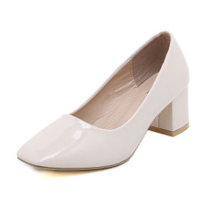 2 INCH square toe glossy leather heels for women