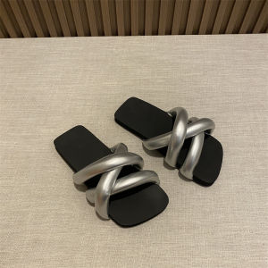 [FreeShipping] Summer Korean-style thick-soled slippers new fashionable womens outdoor flat shoes round-toed niche sandals