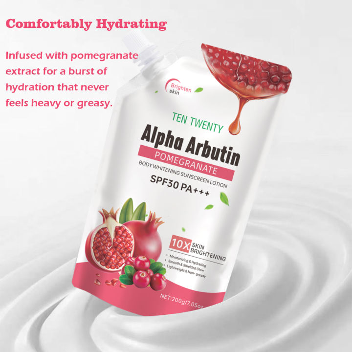 TEN%20TWENTY%20SPF30%20PA+++%20Alpha%20Arbutin%2010X%20Pomegranate%20Skin%20Brightening%20Body%20Whitening%20Sunscreen%20Lotion%20-%20Image%205