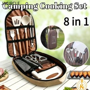 JACIRCLE 8 IN 1 Outdoor Cooking Set Stainless Steel Cookware Portable Kitchenware Bag Camping Travel Tools