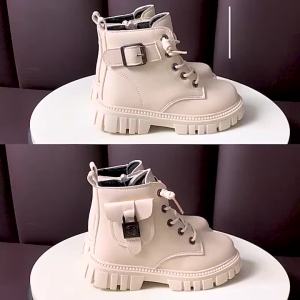 Children Leather Boots Girls Fashion Autumn Winter New Casual Comfortable Short Boots Warm Kids Versatile Anti-slip Cotton Boots2026