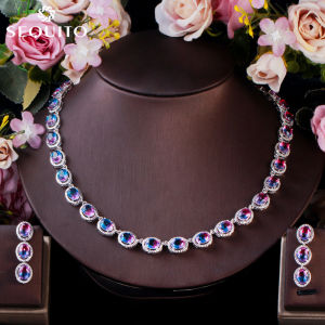 SEQUITO Bộ Trang Sức Thời Trang CZ Mạ Vàng Trắng 18K Cho Nữ Mặt Dây Chuyền Quyến Rũ Đính Đá Hình Bầu Dục Độc Đáo SJ173