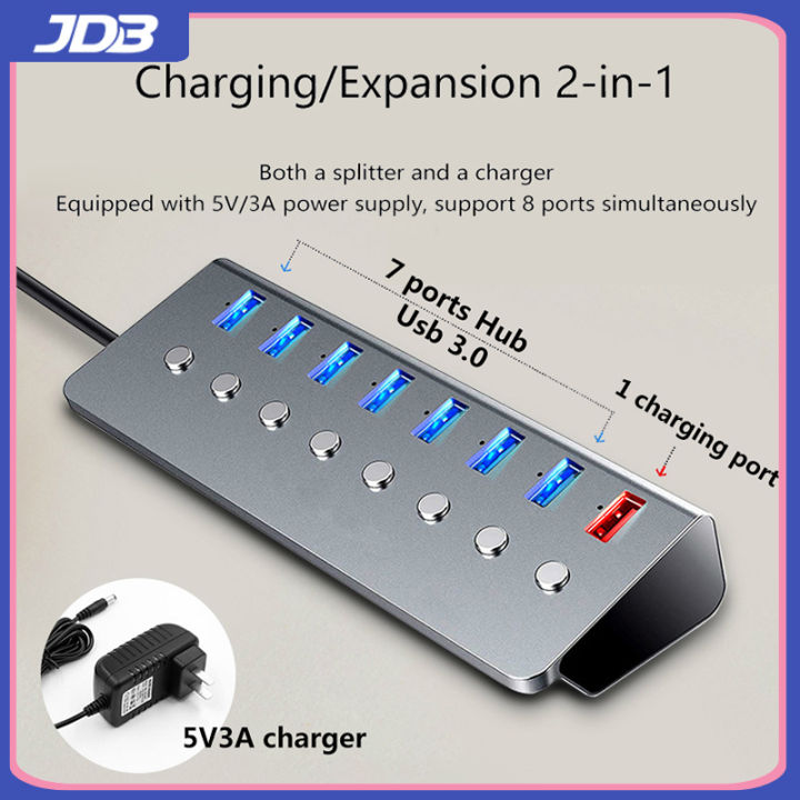 JDB USB splitter usb 3.0 with independent switch, external power supply ...
