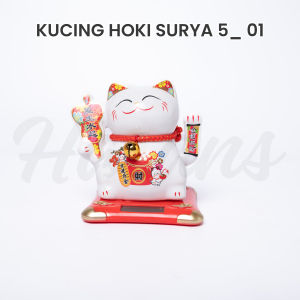 Kucing Cina Maneki Neko / Kucing Hoki Tenaga Panel Surya Solar / Patung Kucing Keberuntungan / Kucing Hoki Surya 5"