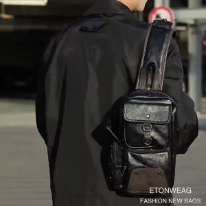 กระเป๋าคาดอกหนังแท้ผู้ชายกระเป๋าคาดอกหนังวัวกระเป๋าสะพายข้างผู้ชายแบบลำลองกระเป๋าคาดเอวนักเรียนอินเทรนด์สไตล์เกาหลีกระเป๋าเป้ใบเล็ก