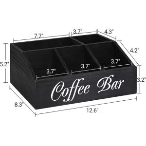 2-Tier Coffee Station Organizer Wooden with Drawer 5-compartment Coffee Pods Holder Storage Basket Countertop Tea Coffee Bean Snack Storage for Home Offices Coffee Bar Basket