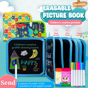 Kid Drawing Book Dinosaur Little Bear Portable Erasable Writing/Painting Book Kid Drawing Board Waterproof layer and cover (Send Pen)