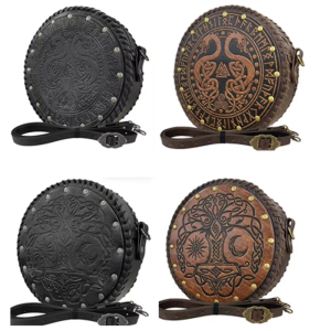 Medieval Side Pack Leather Waist Pouches With Leather Belt Vintage Embossed Medieval Belt with Waist Bag For Women