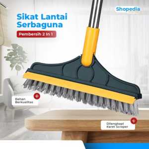Sikat Lantai WC Kamar Mandi 2IN1 Wiper Sikat Pembersih Putar 120 Derajat Gagang Panjang Toilet Multifungsi MLH