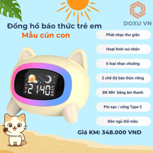 Đồng Hồ Báo Thức Trẻ Em Đa Năng Tạo Thói Quen Đèn Ngủ 5 Màu Âm Thanh Ru Ngủ Cảm Biến Âm thanh