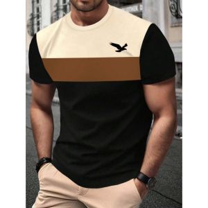 [Local Stock] HBESTY Halloween Christmas Summer Casual O-Neck Tees Loose Short Sleeves 3D Printed Geometric Splicing T Shirt for Men Colorful Stripes Pattern T-Shirts