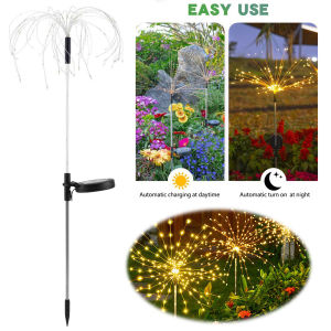 Garden Solar Fireworks Lights 2Pcs Waterproof Fairy Lights Starburst Design for Outdoor Yard and Patio Decor