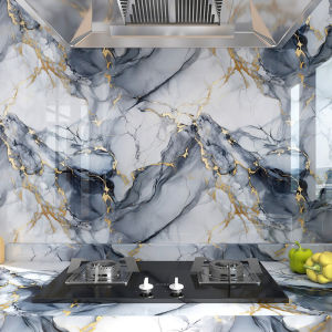 Wallpaper for Kitchen Marble Wallpaper Waterproof Oil Resistant Vinly Sticker Self-Adhesive High-Temperature Resistant Wall Paper