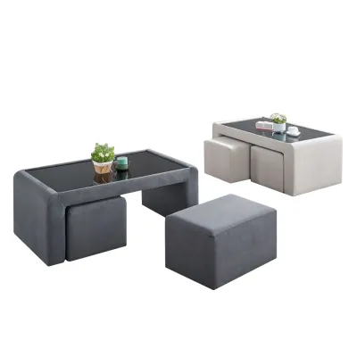 Living Mall Lanny 3/4-Seater L-Shaped Sofa with Stool & Coffee Table w/ Pet-Friendly Option