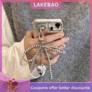 【LAKEBAO】 Ins phong cách Bowknot Đính Cườm Móc Chìa Khóa ba chiều bạc trái tim điện thoại Mặt dây chuyền Tai nghe trường hợp quyến rũ túi trang trí nội thất xe Móc chìa khóa
