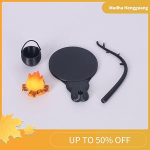 Madha 4PCS Outdoor Camping Micro Landscape Decoration Doll House Mini Hanging Stove And Fire Pile Scene Accessory