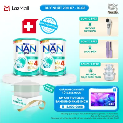 [CHỈ 20H 07-10.08 QT ĐƠN 599K/999K/1299K] [Tặng Xửng hấp] Bộ 2 Lon Sữa bột Nestlé NAN OPTIPRO PLUS 4 với 5HMO xuất xứ Thụy Sĩ - Hộp 800g cho bé từ 2-6 tuổi - Sữa công thức dinh dưỡng cho trẻ giúp hỗ trợ tiêu hóa đề kháng trí não và phát triển toàn diện