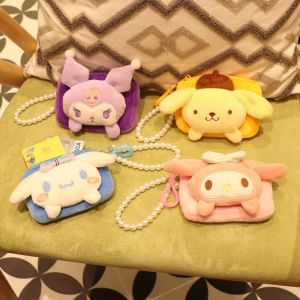 AINACHU Soft Kawaii with Pearl Lanyard Key Storage Pouch Wallet for Women Children Girls Plush Coin Purse Card Holder Earphone Bag Mini Coin Bag