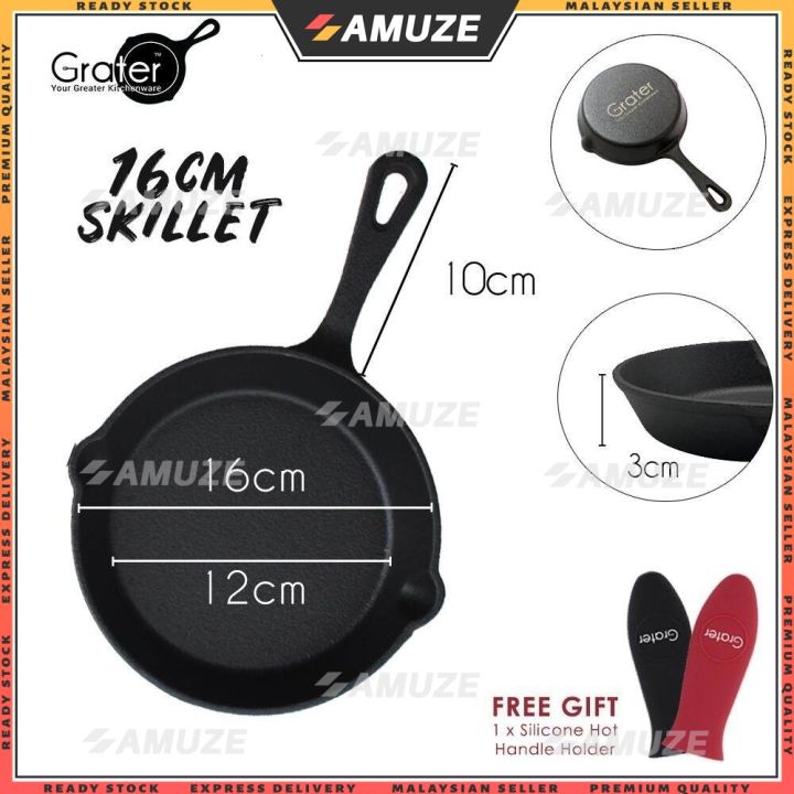 GRATER PreSeasoned Cast Iron Skillet 3 Sizes Non Stick Frying Pan Oven