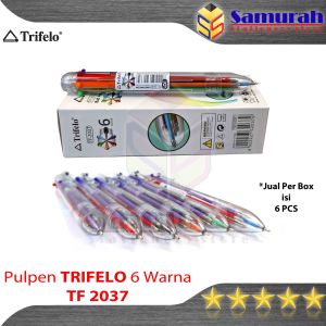 Pulpen Trifelo TF 2037 6 Warna / Ball Point Pen 6 Color Per Box isi 6 pcs Six in One / Ballpen Casing Transparant