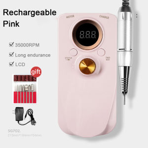 B&E Nail Drill Machine 35000RPM USB Charging Polisher White/Pink Nail Drill Nails Set Kit Complete