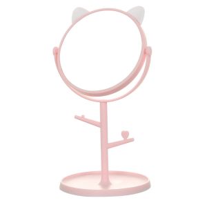 Indo - Cermin Motif Telinga Kucing Panda / Kaca Make Up Bulat / Standing Mirror Make Up