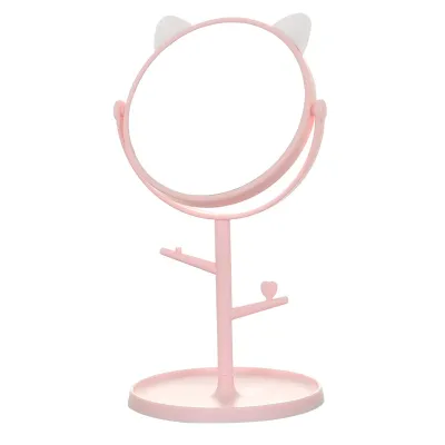 Harga Grosir - Cermin Motif Telinga Kucing Panda / Kaca Make Up Bulat / Standing Mirror Make Up