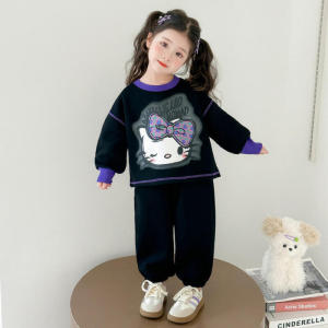 Christmas Gift Halloween Sanrio Girls Sweatshirt Pants Hello Kitty 2025 Autumn New Fashionable Childrens Sportswear Set Sweet and Comfortable Clothing