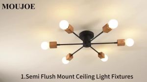 Chandeliers Fixture 6-Lights Rustic Wood Ceiling Light Farmhouse Wood Black for Dining Room Bedroom