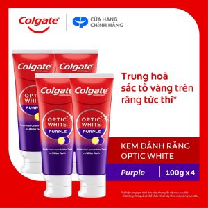 Bộ 4 Kem Đánh Răng Colgate trắng răng Optic White Purple 100g công nghệ sắc tím trung hòa ố vàng tức thì