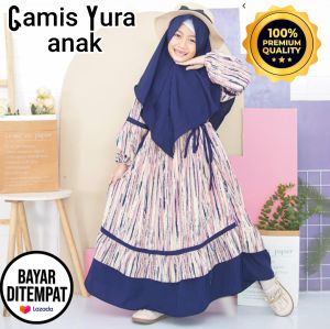 [BISA COD ]Gamis Yura Anak Perempuan usia 4 - 10 tahun Motif serat kayu Terbaru