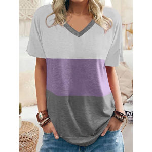 [Local Stock] ZEEMIN Summer Simple Stripe 3D Print T-shirt Women Streetwear Casual T Shirts Y2k Tops Woman Harajuku V-Neck Tees Oversized Clothing