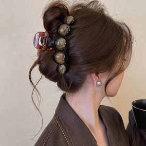 SIKONG Daily Styling Tool Beaded Hair Claw Gradient Beaded Retro Geometric Hair Clip Elegant Ponytail Holder Hair Clamps Womens Hair Accessories