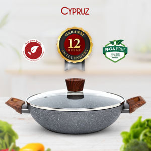 PASTI ORI - PANCI KUALI CYPRUZ GREY MARBLE SERIES Panci Anti Gores Anti Lengket + Tutup
