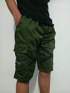 Celana cargo pendek pria pinggang karet katun drill