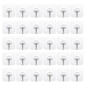 Pack Of 30 Heavy Duty Clear Adhesive Hooks Sticky Hangers for Kitchen and Bathroom Walls Towel Hanging Solution