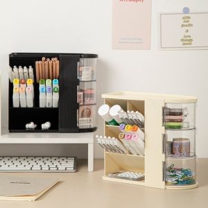 BLACKON Large Capacity Stationery Storage Box Multi-Layer Drawer Style Cosmetic Storage Cabinet Jewelry Display Shelf Clear Student Pen Holder Organizer for Tabletop