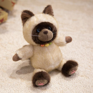JOJO CASTLE 30/45/60cm Cartoon Siamese Cat Plushie Soft Toy Cute Brown Cat with Colorful Beaded Necklace Kitten Stuffed Toy Lovely Girl Gift for Girlfriend Children