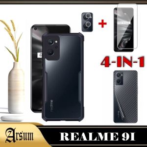 \Paket 4in1 Casing Transparan Realme 9i 2022 Case Cover Airbag Tempered Glass Layar Free Camera Dan Garskin